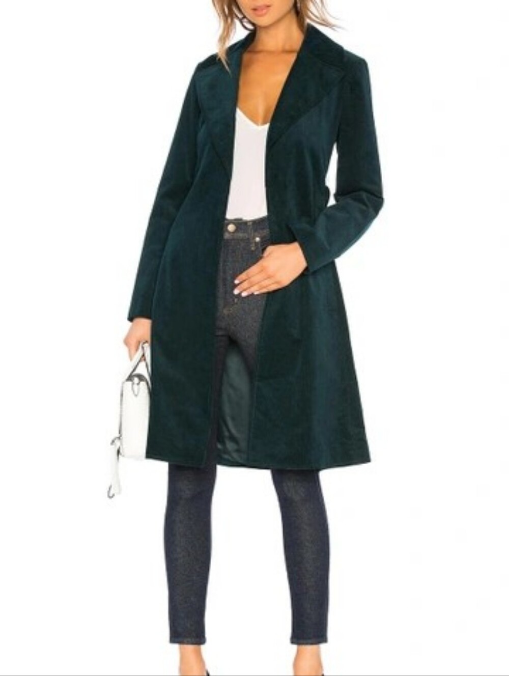 Theory Oslo Corduroy Cinched Trench Coat Jacket Dark Green Small *Missing Belt*